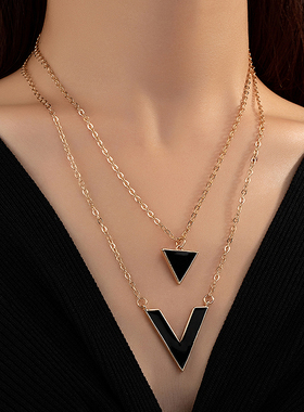 新款层次几何项链女时尚简约个性百搭脖子饰品