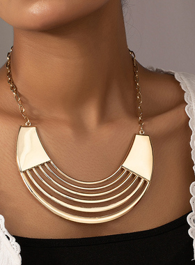 新款欧美夸张几何项链女时尚简约个性百搭街拍百搭走秀脖子饰品