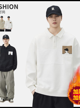 F025 重磅加绒翻领长袖polo衫男秋冬新款宽松百搭上衣  常规54