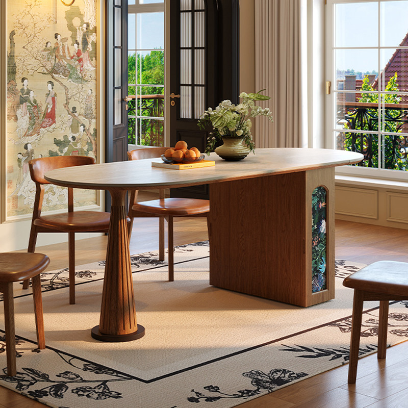 梵创 法式中古风洞石岩板餐桌椅组合小户型家用可伸缩折叠饭桌子,住宅家具,岩板餐桌,淘宝优惠券,粉丝福利购,淘宝优惠卷