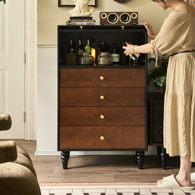 法式复古实木斗柜中古风客厅储物