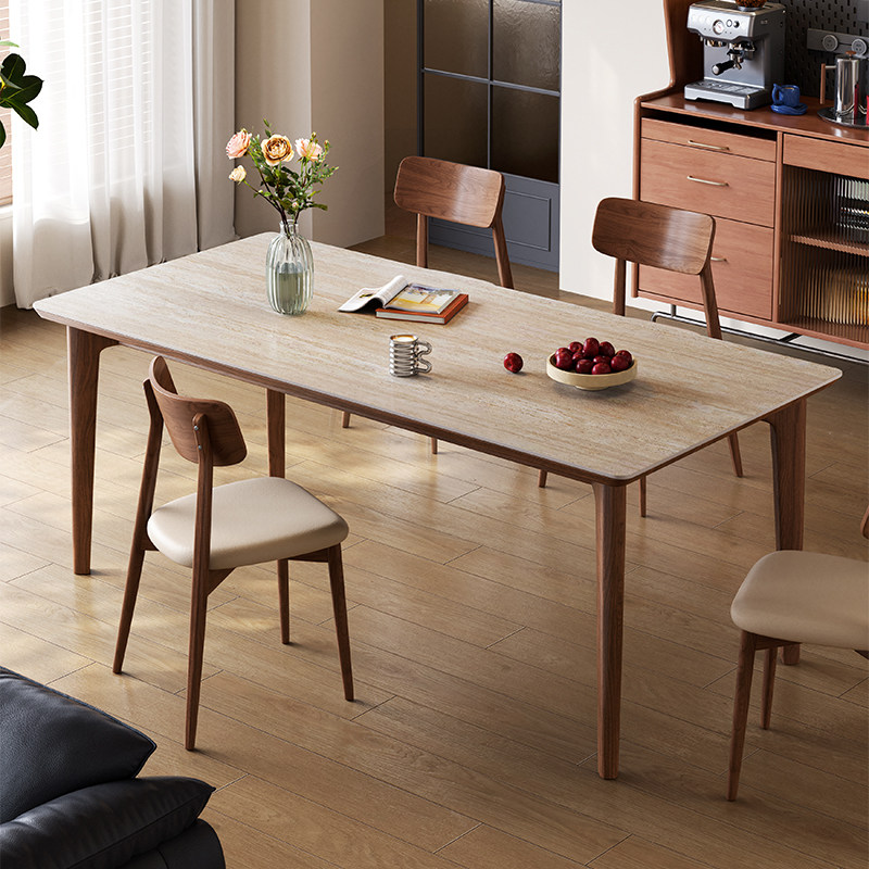 梵创 实木岩板餐桌长方形小户型家用中古风2025年新款德利丰饭桌,住宅家具,岩板餐桌,淘宝优惠券,粉丝福利购,淘宝优惠卷