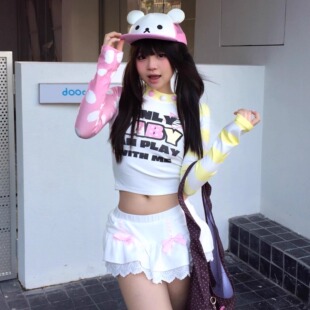 PUPILFAT原创“只和宝宝玩”可爱印花短款内搭长袖上衣秋款