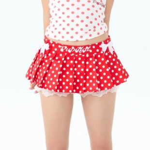 PUPILFAT原创“红白波点”蝴蝶结刺绣百褶超短裤裙