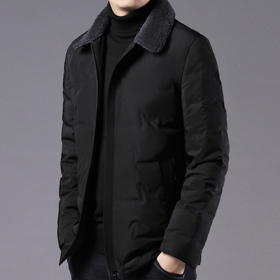 羽绒服男冬季加厚2024年新款白鸭绒短款保暖中年男士毛领外套爸爸