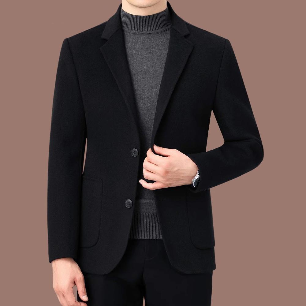 双面羊绒大衣男秋冬季新款商务西装中年爸爸高端毛呢男士外套短款
