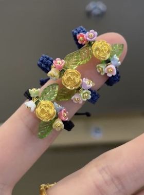 小红书爆款玫瑰花戒指调节指环编织mini小花气质闺蜜礼物KT女友