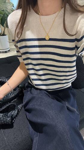 2026c*s新款简约百搭圆领短袖麻T恤女显瘦百搭休闲上衣kn93002