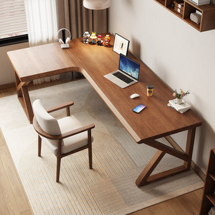 全实木转角书桌卧室家用l型电脑桌学生双人学习写字拐角办公桌子