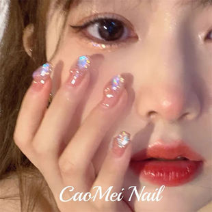 温精灵同款美甲成品贴片渐变亮片极光钻石手工新娘穿戴甲片可拆卸