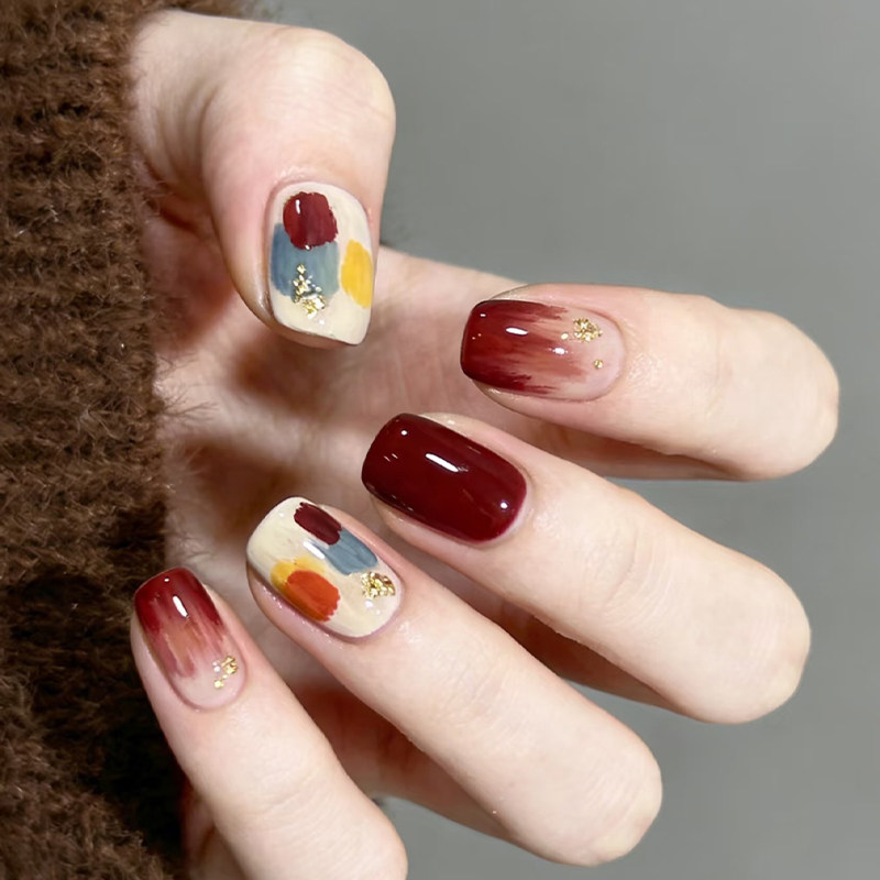 【油画涂鸦】纯手工穿戴甲短款定制美甲贴片高级感气质显白假指甲,彩妆/香水/美妆工具,穿戴甲/甲片,淘宝优惠券,粉丝福利购,淘宝优惠卷