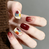 纯手工穿戴甲短款 油画涂鸦 定制美甲贴片高级感气质显白假指甲