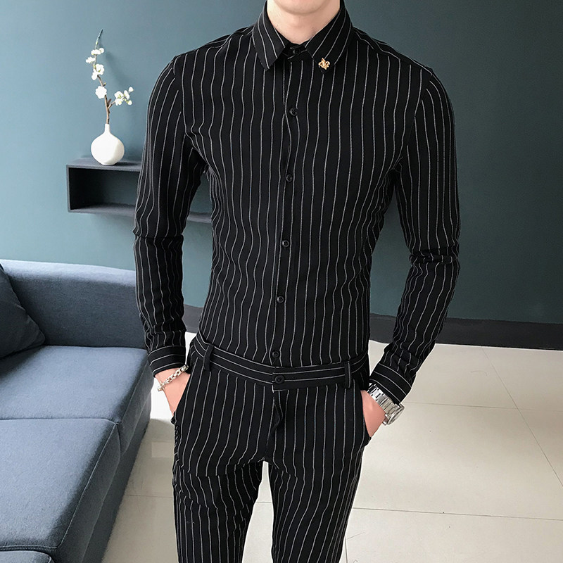 秋季男士长袖修身潮流衬衫套装P100,男装衬衫,星座407-1
