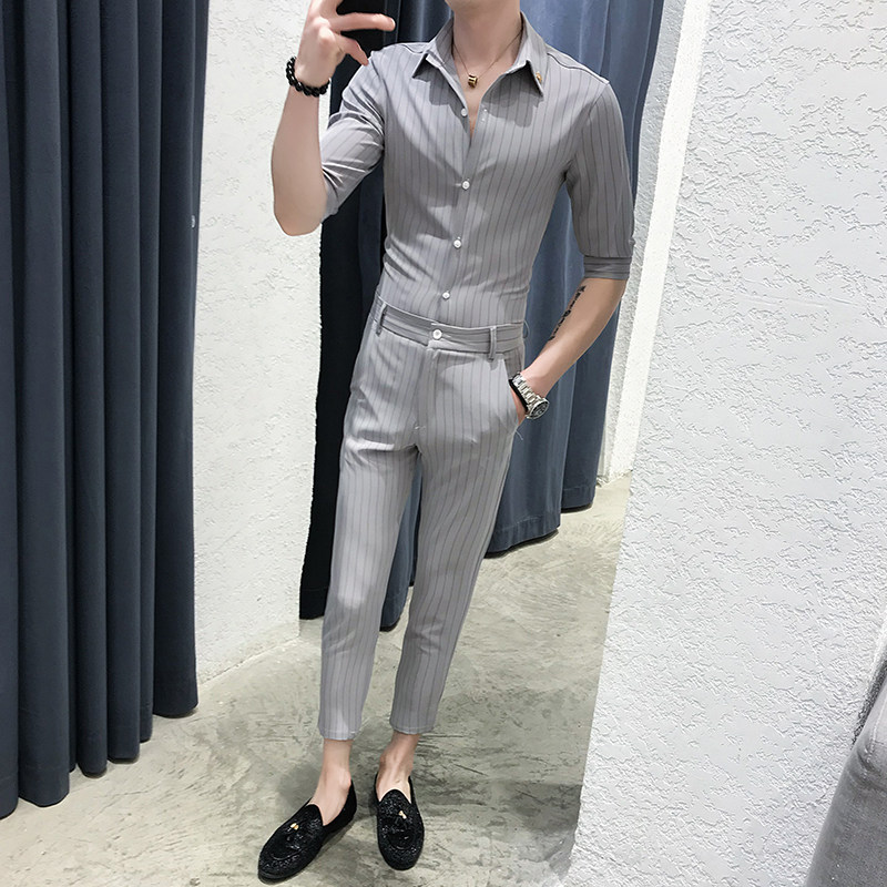 夏季男士条纹衬衫套装P100,男装衬衫,星座407-1