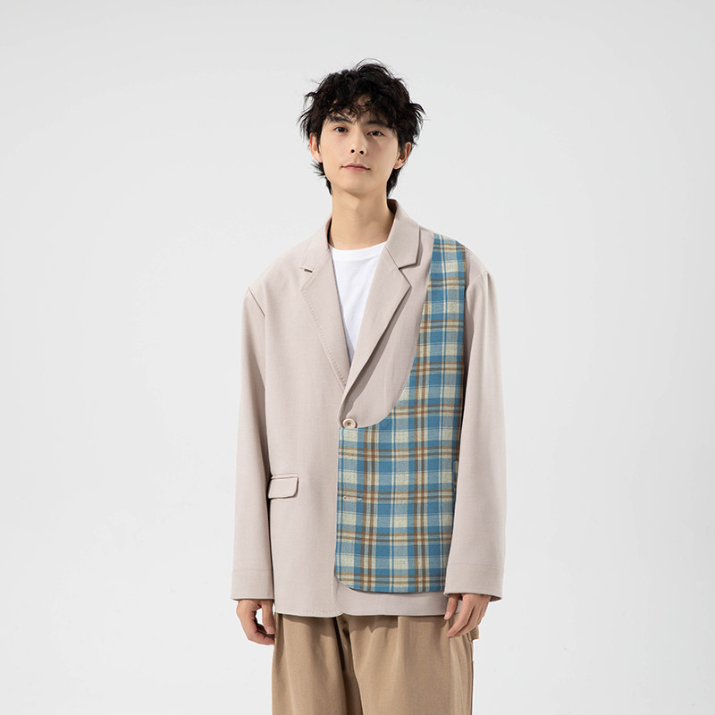 时尚流行青年小伙纯色单排扣格子布单西服外套P150,男装西服,星座407-1