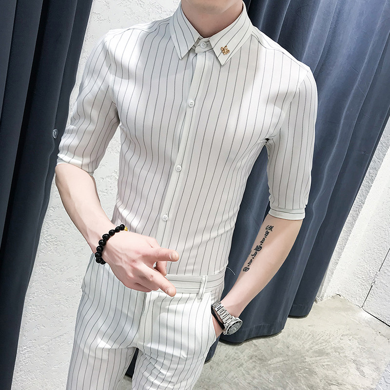 夏季男士条纹衬衫套装P100,男装衬衫,星座407-1