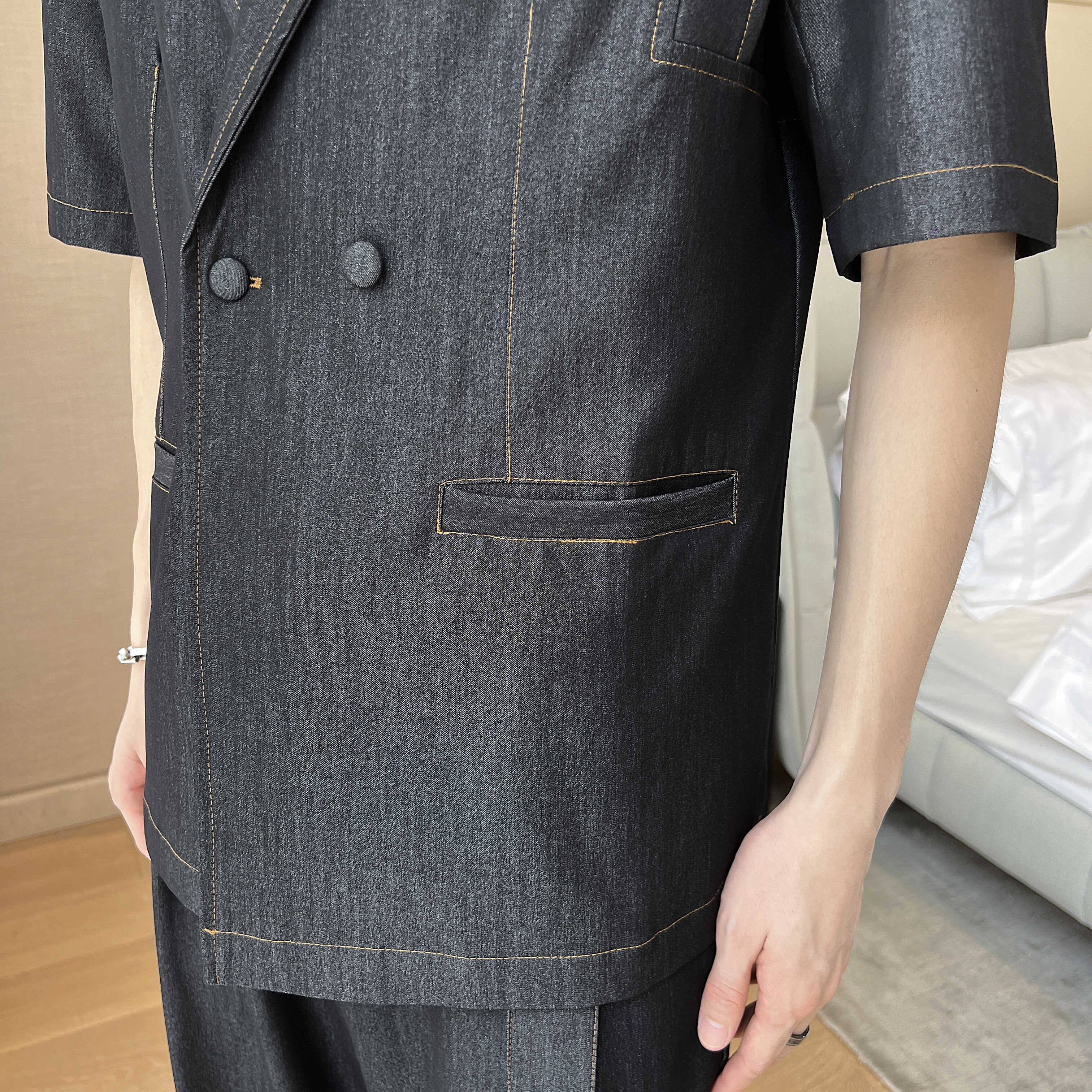 夏季短袖西服套装男士时尚休闲新款搭配宽松两件套帅气P130,男装T恤,星座407-1