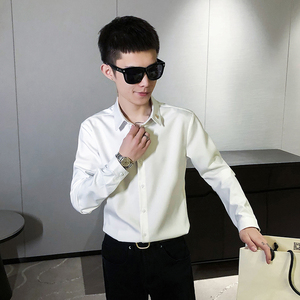 男士纯色修身居家休闲长袖衬衫P100图片