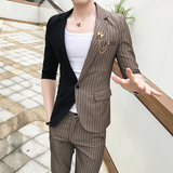 夏季男士小西装两件套九分裤修身P130，男装西服套装，星座407-1