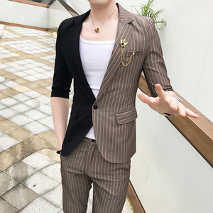 夏季男士小西装两件套九分裤修身P130图片