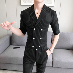青年男士夏季款条纹类西服衬衫套装P135图片