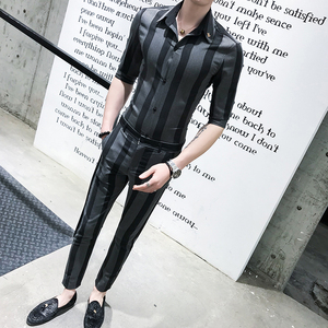 夏季男士衬衫修身中袖七分袖潮流休闲帅气P100图片