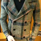 2025新款男帅气潮流拼色休闲双排扣修身百搭妮子外套P120，女装短外套，星座407-1