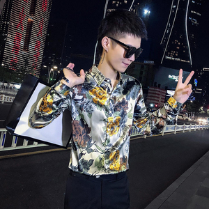 男士衬衫长袖修身印花个性潮流P50图片