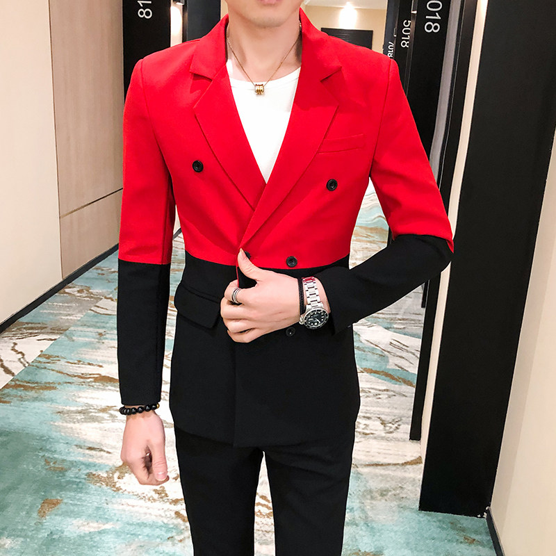 青年双色拼接西服套装P160,男装西服套装,星座407-1