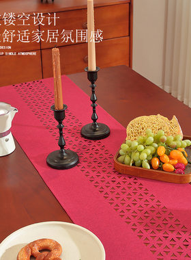 桌旗玫红色轻奢高端现代美式电视柜长条茶几法式棉麻镂空五斗柜盖