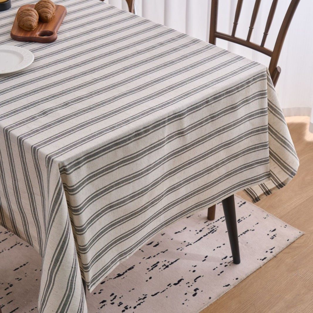 伊缦琪韵日式桌布棉麻色织条纹灰白色织横条长方形桌布茶几布,居家布艺,桌布,淘宝优惠券,粉丝福利购,淘宝优惠卷