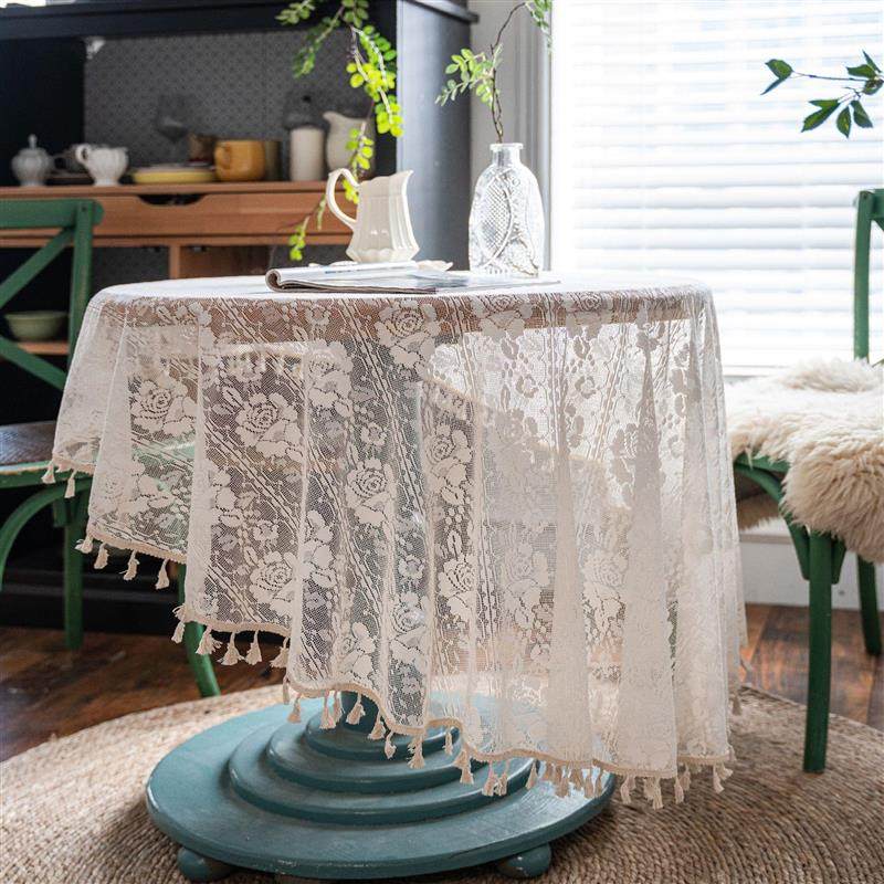 森系田园钩针盖巾餐桌布编织桌布镂空桌布台法式拍摄道具玫瑰花,居家布艺,桌布,淘宝优惠券,粉丝福利购,淘宝优惠卷