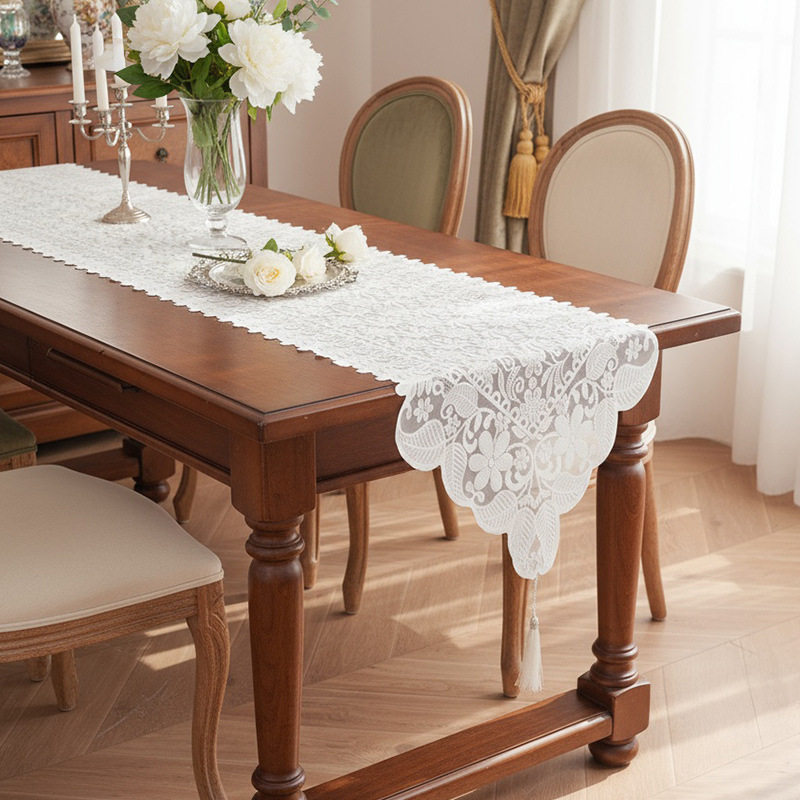 法式蕾丝桌旗轻奢立体绣花复古长条斗柜餐桌盖巾电视柜盖布高级感