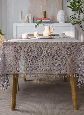 浅灰色欧花森系田园钩针盖巾餐桌布编织桌布镂空桌布台布拍摄道具