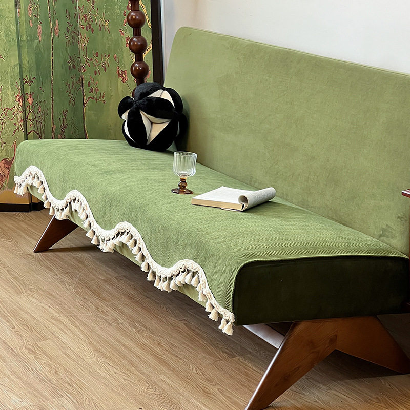 绿色沙发巾法式沙发垫简约轻奢高级感防滑四季通用直排沙发垫盖布