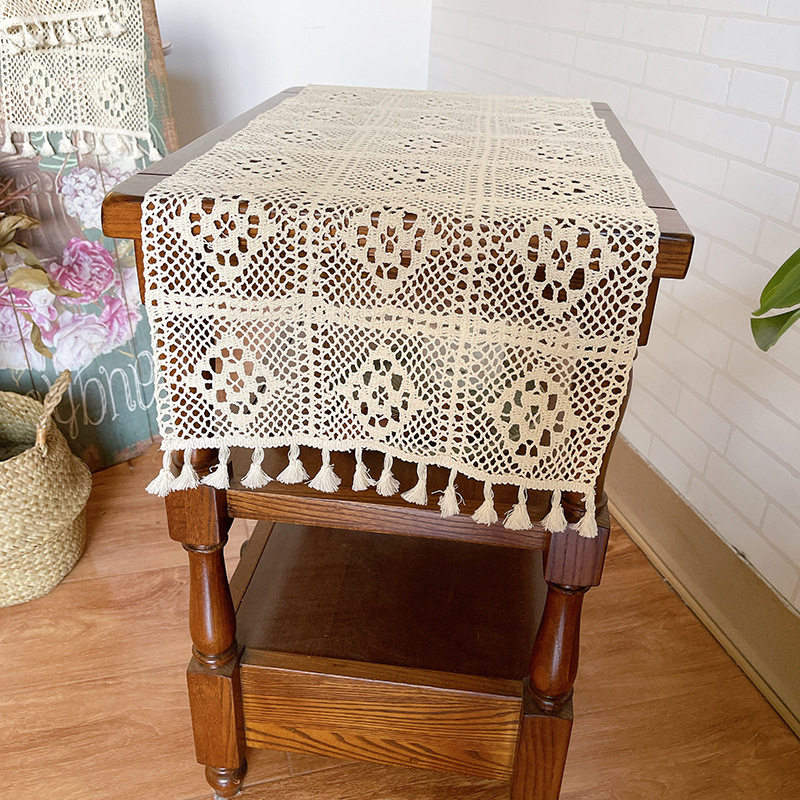 美式复古桌旗蕾丝桌布装饰棉线钩针盖巾茶几餐厅盖布文艺拍摄道具,居家布艺,桌旗,淘宝优惠券,粉丝福利购,淘宝优惠卷