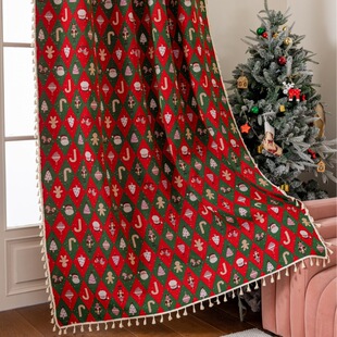 红色婚庆窗帘提花加厚圣诞新年免打孔透光不透人卧室飘窗帘出租屋