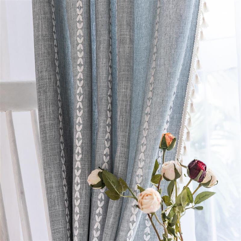 跨境卧室套杆口袋条纹立体窗帘灰白色客厅儿童房房间韩式飘窗帘子