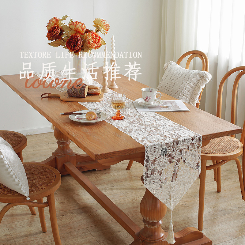 蕾丝餐边柜盖布家用长条桌旗餐桌布美式田园长桌装饰鞋柜防尘盖巾