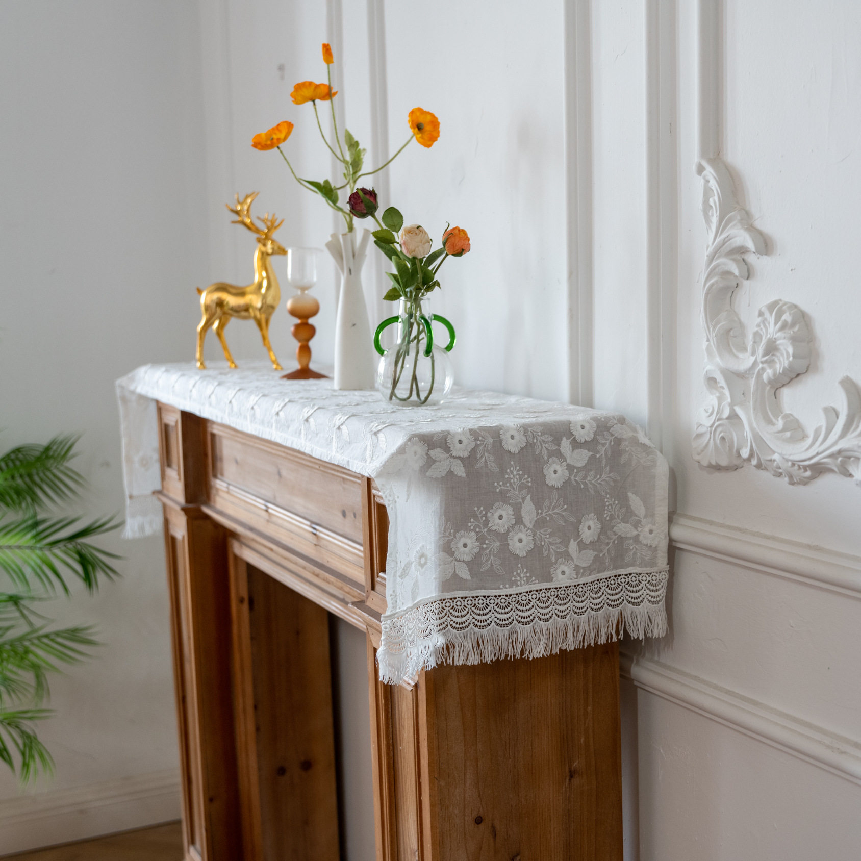 立体绣花黛西睫毛玄关柜鞋柜盖布北欧高级感防尘装饰餐边柜桌旗,居家布艺,桌旗,淘宝优惠券,粉丝福利购,淘宝优惠卷