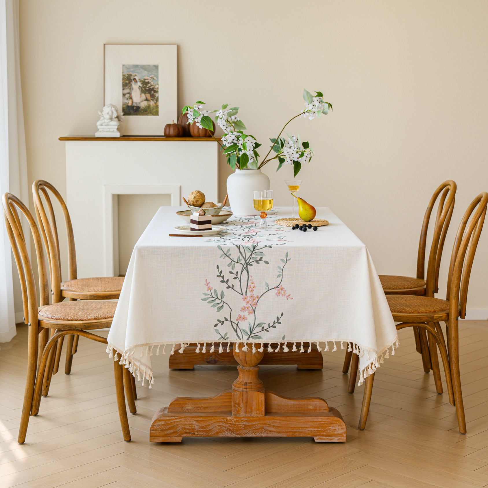 素雪折枝绿色地中海风宫廷家居优雅客厅茶几餐桌美观装饰流苏桌布,居家布艺,桌布,淘宝优惠券,粉丝福利购,淘宝优惠卷