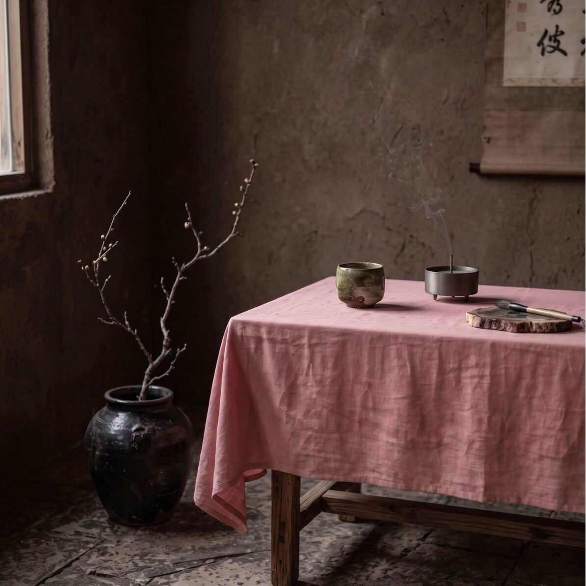 简约粉色纯色法式桌布素色餐桌布