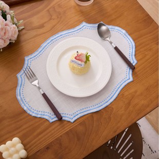 云纹黑色花边椭圆复古绣花餐垫ins风刺绣布艺装饰垫可水洗餐巾布