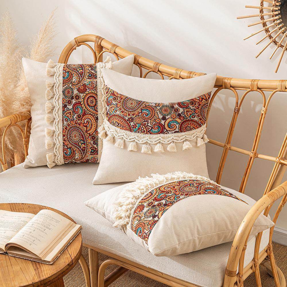 复古流苏抱枕套田园风拼接抱枕客厅沙发靠枕靠轻奢提花波西米亚风,居家布艺,抱枕被,淘宝优惠券,粉丝福利购,淘宝优惠卷