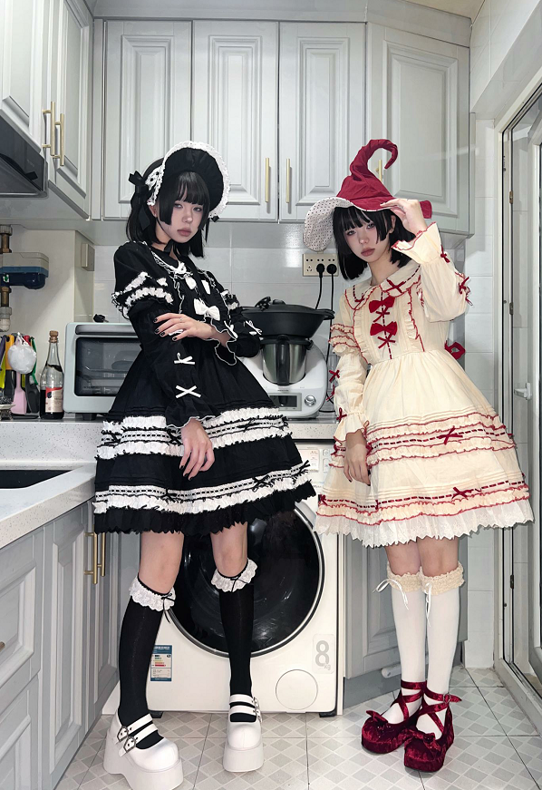 【现货】柠檬糖洋装泡芙千层Lolita接袖op新款doll感复古连衣裙
