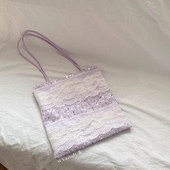 大容量拼接紫色蕾丝托特包女2025新款 花边闪闪亮片手提腋下单肩包