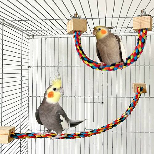 Pet Bird Bite Toys Parrot Color Cotton Rope Toys Elastic Par