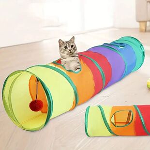 1PC Rainbow Canvas Cat Tunnel Interactive Play Exercise Toy