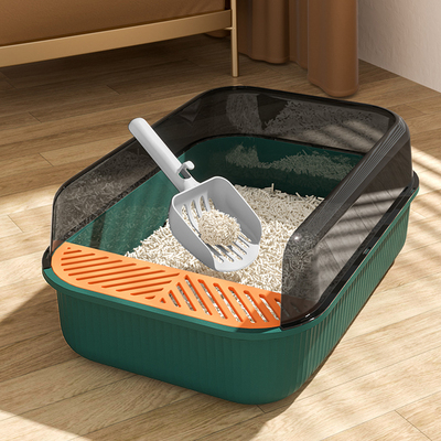 Large Capacity Cat Litter Box Semi-closed Plastic Sand Box f