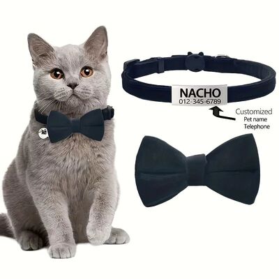 Customizable Polyester Cat Bow Tie Collar Soft Engraved ID N